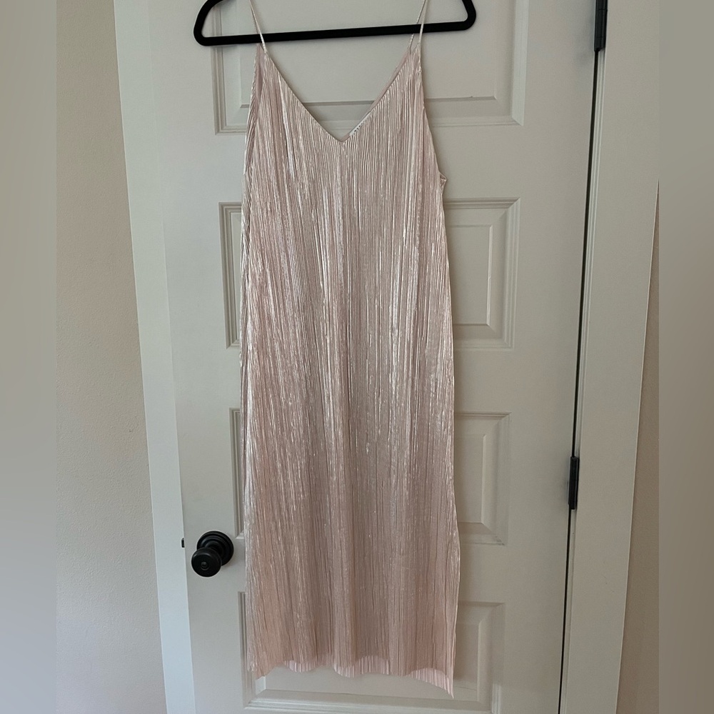Farrow Shimmery Plisse Champagne Dress - L